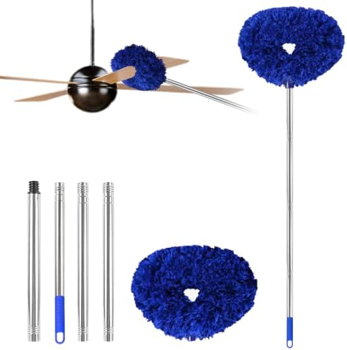 Ceiling Fan Cleaner Duster Reusable Microfiber Ceiling Fan Blade Cleaner Removable Duster with Extension Pole Adjusts 13 to 49.7 Inch for Cleaning Walls Furniture Door Window Top (Dark Blue) by Unknown