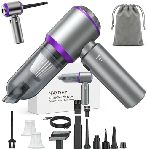 NWDEY Car Vacuum Cleaner High Power 20000Pa – Cordless Handheld Mini Vacuum & Air Duster for Car Detailing, 3-Speed Brushless Motor, 6000mAh Battery (Upgraded Purple) by NWDEY