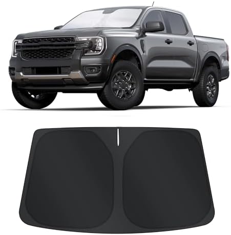 TINGLU Sun Shade for Ford Ranger 2019-2024 2025 2026 Accessories Windshield Sun Shade Window Shade UV Rays Protection Sun Visor Cover with Steering Wheel Sunshade Storage Bag by TINGLU
