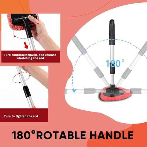 Car Window Cleaner, Car Cleanser Brush, Car Accessories Car Cleaning Supplies Tools, Car Cleaning Kit with Extendable Handle, Microfiber Cloth, Spray Bottle, Fits All Cars (Red) - Image 4