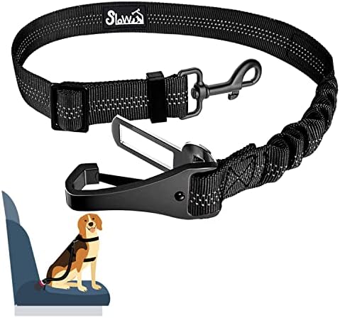 SlowTon Dog Car Seat Belt, 3 in 1 Latch Bar Attachment Dog Safety Seatbelt | Hook Latch Bar& Seatbelt Buckle, Reflective, Heavy Duty Nylon, Durability, Easy of Use, for Travel Riding, Black, 35.5" by SlowTon