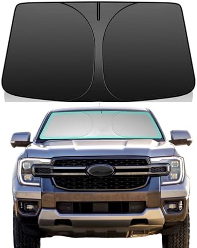 Windshield Sun Shade for Ford Ranger 2019-2024 Upgrade 4-Layer 240T Car Front Window Shade Foldable UV Ray Blocker Car Windshield Accessories to Keep Vehicle Interior Cool by Unknown