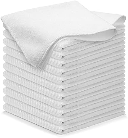 USANOOKS Microfiber Cleaning Cloth - White - 12Pcs (12.5x12.5 inch) High Performance - 1200 Washes, Ultra Absorbent Car Towel Traps Grime & Liquid for Streak-Free Mirror Shine - Car Washing Cloth by USANOOKS