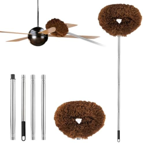Ceiling Fan Cleaner Duster Reusable Microfiber Ceiling Fan Blade Cleaner Removable Duster with Extension Pole Adjusts 13 to 49.7 Inch for Cleaning Walls Bookshelves Furniture Door Window Top (Brown) by Unknown