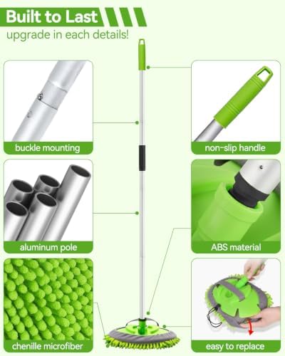 62’’ Car Wash Brush Kit with 2 Replacement Head Covers, Microfiber Car Washing Kit with Long Handle, Car Wash Mop for Cars RV Truck Exterior - Image 7