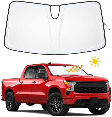 Foldable Front Window Windshield Sunshade Compatible with 2019-2026 Chevy Silverado/GMC Sierra 1500, 2020-2026 Chevy Silverado/GMC Sierra 2500/3500 HD Accessories Sun Heat UV Rays Protection by JKCOVER