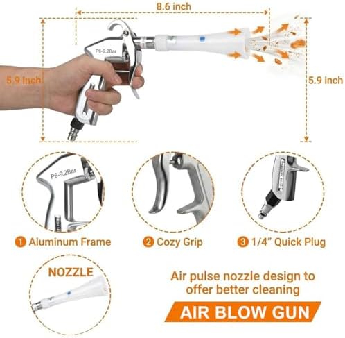 Tornado Car Cleaning Gun with Adjustable Air Flow Nozzle, Air Blower Gun for Car Detailing, High Pressure Dry Cleaning Gun Quickly Blasts Dust & Dirt Works with Air Compressor - Image 2