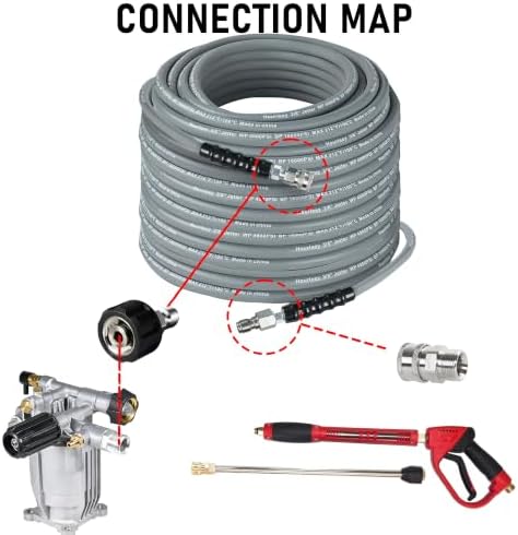 Hourleey Pressure Washer Hose 50FT, Kink Resistant High Tensile Wire Power Washer Hose, Rubber Wire Braided with 3/8" Quick Connect for Hot/Cold Water, 4000 PSI, Gray - Image 2