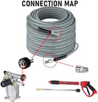 Hourleey Pressure Washer Hose 50FT, Kink Resistant High Tensile Wire Power Washer Hose, Rubber Wire Braided with 3/8" Quick Connect for Hot/Cold Water, 4000 PSI, Gray - Image 2