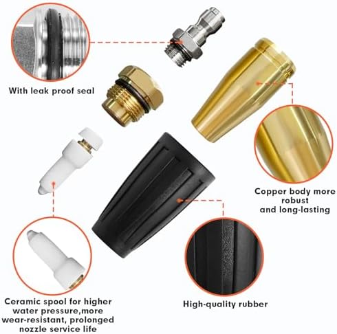 Pressure Washer Tips Rotating Turbo Nozzle, 4000PSI Max Power Washer Accessories Parts, with 7pcs Spray Jet Nozzles Kit Attachment&1/4 IN Quick Connector, for Cleaning Concrete, Brick Surface - Image 7
