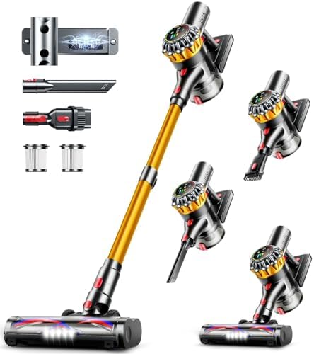 Cordless Vacuum Cleaner, 550W 45KPA 65Mins Vacuum Cleaners for Home, Stick Vacuum with Self-Standing,Touch Screen, Anti-Tangle Brush, 8-in-1 Lightweight Wireless Vacuum for Pet Hair Carpet Hard Floors by Meskos