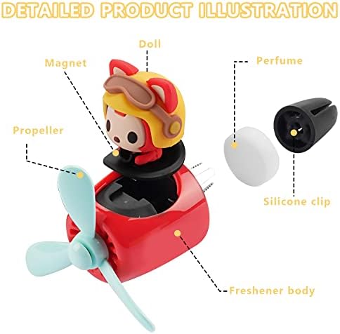 Car Air Fresheners Cute Cartoon Fox Pilot Car Diffuser Rotating Propeller Automotive Air Outlet Fan Creative Car Perfume Decoration Funny Car Interior Accessories - Image 2