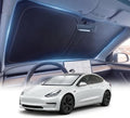 DMJN Front Windshield Sun Shade for Tesla New Model Y, Y & 3 (2017-2026), [Nano Ice-Crystal Coatings] UPF50+ Heat & UV Block, Protect Car Interior & Keep Cool, Flodable Steel-Ring Car Cover for Summer by DMJN
