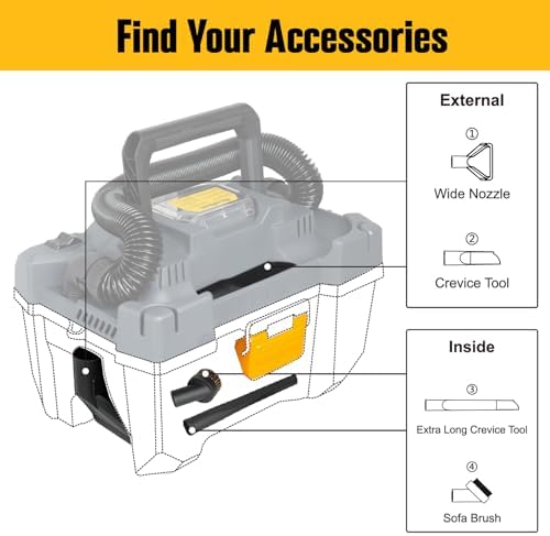 20V Cordless Vacuum Cleaner-Wet/Dry Shop Vac,2.6 Gallon Capacity,Compatible with DeWALT Batteries (Bare Tool - No Battery & No Charger),Ideal for Cleaning Car,Home Spaces,and Workshops RCSV-20 - Image 6