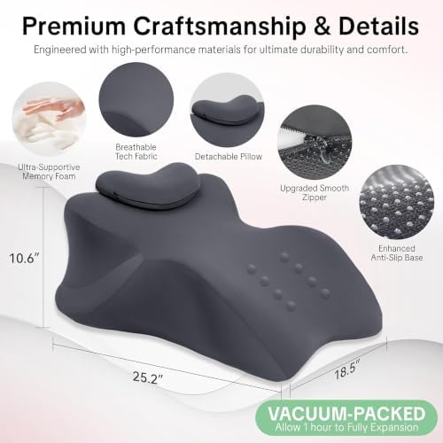 Memory Foam Ergonomic Wedge Intimacy Pillow - 27° Lift Support Cushion for Sleeping, Reading & Prone Positions Multi-Functional Rest Pillow for Neck, Waist & Back Pain Relief Washable Cover- Grey - Image 2