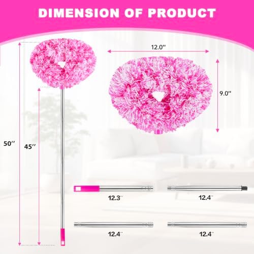 Ceiling Fan Cleaner Duster Reusable Microfiber Ceiling Fan Blade Cleaner Removable Duster with Extension Pole Adjusts 13 to 49.7 Inch for Cleaning Walls Furniture Door Window Top (Rosy White) - Image 6
