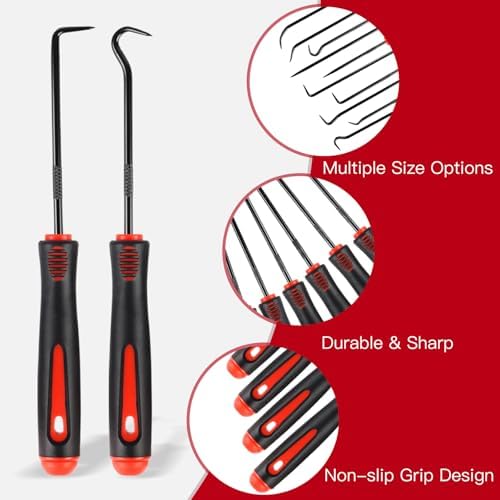 Rindion 10PCS Pick Set Mechanic, Hook and Pick Tool Set with Non-Slip Grip, Long & Mini Automotive Pick Set for O-Ring, Seal & Gasket Removal, Car Repair, Mechanical and DIY Use(Red) - Image 3