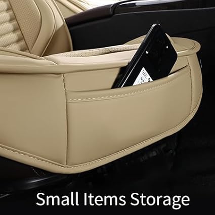 HChengkikz Nappa Leather Car Seat Covers Front Seats, Beige Car seat Protector, Waterproof Car Seat Cushion, Universal Automotive Seat Covers Fit for SUV Truck Pick-up Sedan and Most Cars | Easy Maintenance, Airbag Compatible, Universal Fit For Most SU... - Image 7