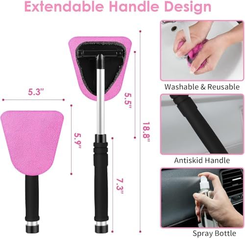Windshield Cleaner Tool, 17Pcs Pink Car Interior Cleaning Kit, Detailing Kit Cleaner, Detailing Brush, Cleaning Gel, Inside Cleaning Supplies Accessories for Women Girl Gift - Image 3