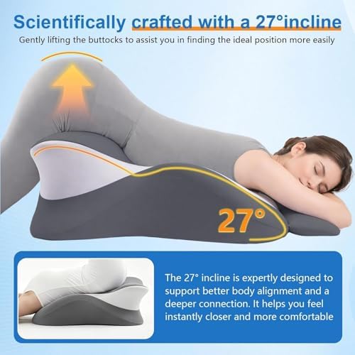 27° Contoured Stomach Lying Pillow, Ergonomic Memory Foam Prone Support Cushion with Adjustable Neck Rest, Washable Removable Cover for Gaming & Bed Relaxation,Black - Image 6