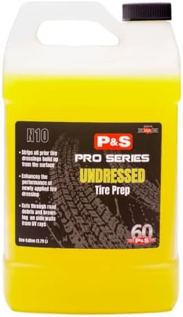 P & S Professional Detail Products Undressed Tire Prep – 1 Gallon – Alkaline Water-Based Tire Cleaner – Removes Dirt, Oil & Grime – Strips Old Dressings – Brightens Whitewalls by PSDetailProducts