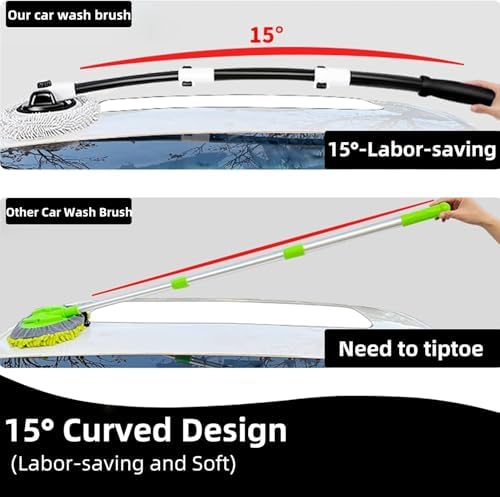 WillingHeart 15° Curved Car Wash Brush with Long Handle 43" Microfiber Cleaning Mop Telescopic Extension Pole for Caravan RV Truck Auto SUV Wheel Boat Exterior 2 in1 Carwash Duster Scratch Free, White - Image 2