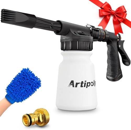 ARTIPOLY Car Wash Foam Gun + Microfiber Wash Mitt - Car Foam Sprayer - Foam Cannon for Hose - Spray Foam Gun Cleaner - Snow Foam Blaster for Cars, Boats, RVs, Foam Cannon Connects to Any Garden Hose by ARTIPOLY