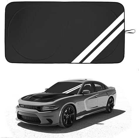 YOSRTER Front Windshield Sun Shade Fit for Dodge Charger Challenger Durango Journey Universal Fit to All Dodge Cars Foldable Sun Visor Protector Custom Fit Dodge Window Sunhade (Black White) by YOSRTER