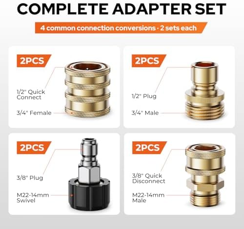 Pressure Washer Quick Connect Kit, M22-14mm to 3/8" Male/Female Quick Disconnect, 3/4" to Quick Connect Hose Fittings - Image 4