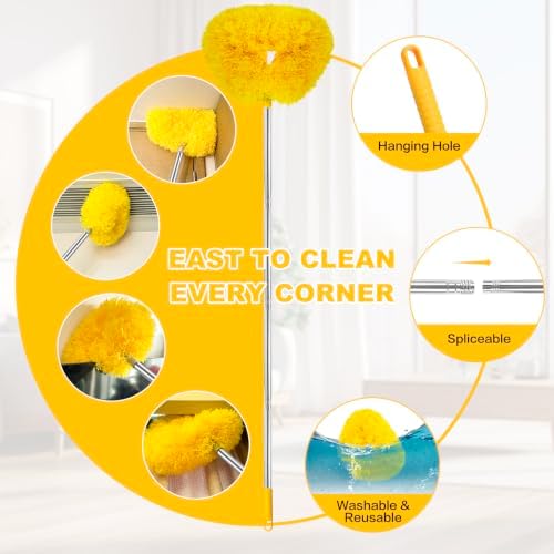 Ceiling Fan Cleaner Duster Reusable Microfiber Ceiling Fan Blade Cleaner Removable Duster with Extension Pole Adjusts 13 to 49.7 Inch for Cleaning Walls Bookshelves Furniture Door Window Top (Yellow) - Image 3