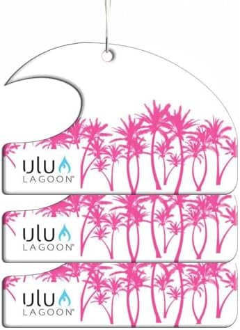 ulu Lagoon Hanging Car Air Freshener | Tropical Beach Coconut Surf Wax Scent Mini Wave | Long Lasting Car Freshener, Closet and Beyond | Made In USA | 3 Pack (Pink Palms) by uluLAGOON