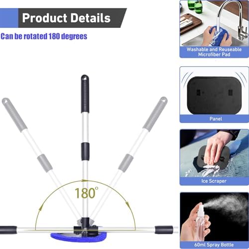 desin Windshield Cleaning Tool, Car Window Cleaner Windshield Cleaner with 4 Reusable and Washable Microfiber Pads and Extendable Handle Auto Inside Glass Wiper Kit (Dark Blue) - Image 4