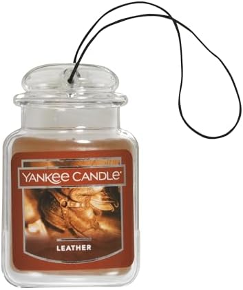 Yankee Candle Car Jar Ultimate Air Freshener, Hanging Car Freshener, Long Lasting Car Fragrance, Leather (Pack of 1) by YankeeCandle