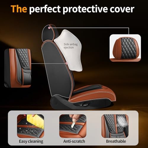 Fit Gladiator Car Seat Covers Compatible with Jeep Gladiator 2020-2024 2025 2026.Full Coverage Waterproof Leather,All-Weather Seat Cushion Protector-Easy Installation(Full Set,Brown) - Image 6
