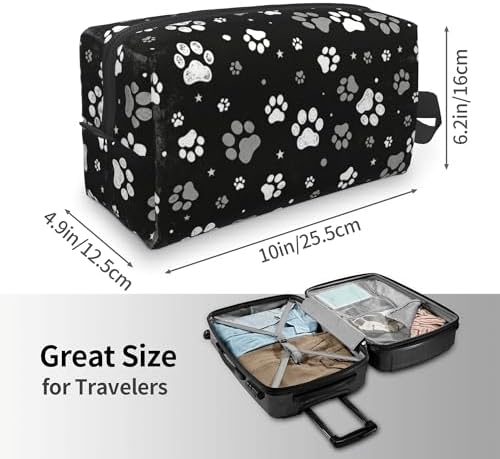 paw print Makeup Bag - Durable 600D Oxford Fabric Travel Cosmetic Bag, Shockproof Foam Padded Toiletry Organizer for Gym & Daily Use 10x6.2x4.9 Inch - Image 4