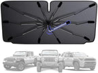 [2025 Upgraded] Windshield Sun Shade Umbrella - Foldable Car Sunshade for Jeep Wrangler/Gladiator, for Toyota 4Runner/Land Cruiser, Front Window Sun Shade UV Block & Heat Shield(Small-55"x23") by MakeLifeBetter