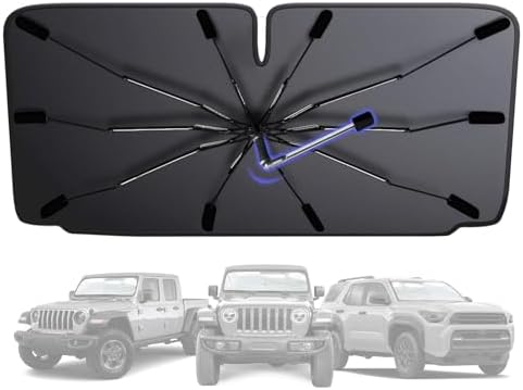 [2025 Upgraded] Windshield Sun Shade Umbrella - Foldable Car Sunshade for Jeep Wrangler/Gladiator, for Toyota 4Runner/Land Cruiser, Front Window Sun Shade UV Block & Heat Shield(Small-55"x23") by MakeLifeBetter
