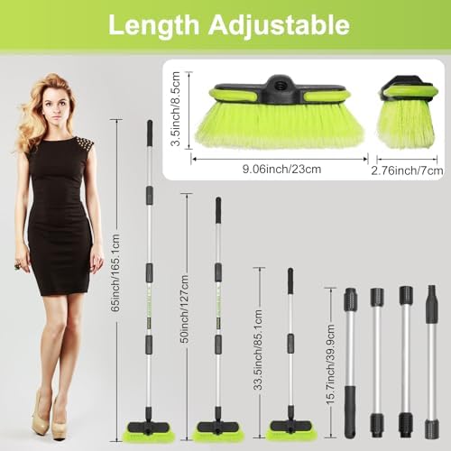 65”165cm Car Wash Brush Long Handle Soft Bristle Scrub Cleaning Mop with 4 Hand-held Places Extendable Washing Brushes Broom Kit for RV Boat Truck SUV Caravan Solar Panel House Siding,Sweep Snow - Image 4