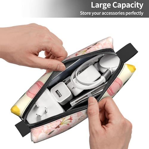 Spring Floral Bouquet Makeup Bag for Women with Wrist Strap | Durable 600D Oxford Fabric Cosmetic Organizer,Compact Travel Pouch with Handle for Gym & Daily Use - Image 4