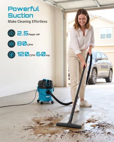 Seesii Wheeled Wet Dry Shop Vac, 2.5 Gal 3-Stage Filtration Vacuum Cleaner - Image 3