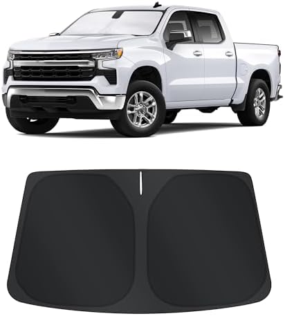 TINGLU Sun Shade for Chevrolet/Chevy Silverado 1500 2019-2024 2025 2026 Accessories Windshield Sun Shade Window Shade UV Rays Protection Sun Visor Cover with Steering Wheel Sunshade Storage Bag by TINGLU