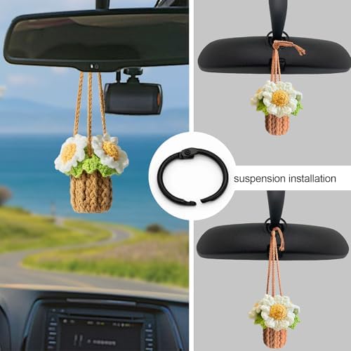 Crochet Car Air Freshener Holder Daisy Hanging Plant for Car Accessories - Image 5
