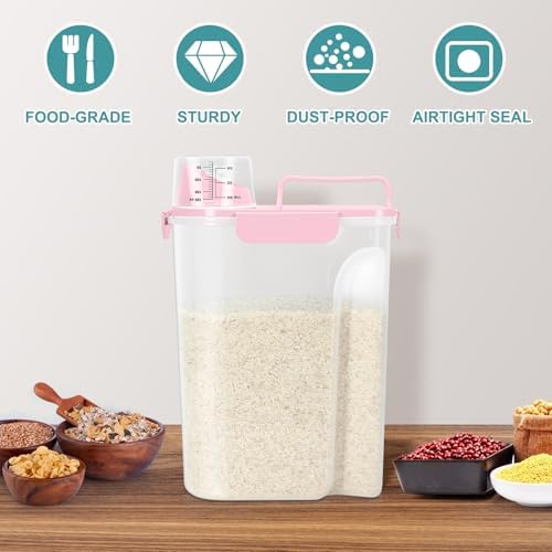 TBMax Airtight Rice Container 10 Lbs, Cereal Dispenser, Pet Cat Dog Food Storage Container, Plastic Kitchen Pantry Food Storage Holder with Cup -Pink - Image 6