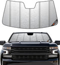 Pigenius Windshield Sun Shade for Chevy Silverado & GMC Sierra 1500/2500/3500 2019-2026 (WT, Custom, Pro Trims) - Fits All Trims 2019-2021, Non-HUD Models Only, Metallic Silver Finish by Pigenius