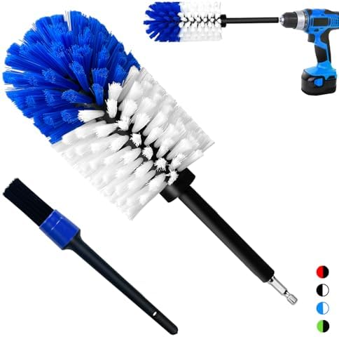 Wheel Brush Kit, Soft Drill Wheel Cleaner Brush, No Scratches Highly Dense Car Cleaning Brush Set for Wheels, Rims, Engines, Exhaust(Blue/White,2Pcs) by Tialero