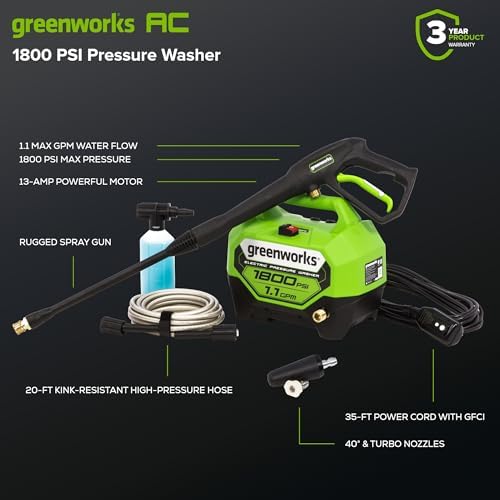 Greenworks 1800 PSI (1.1 GPM) Electric Pressure Washer PWMA Certified - Image 3