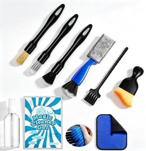 9 Pcs Car Detailing Brushes Kit, Car Interior Cleaning Tool with Cleaning Gel by Riomhorry