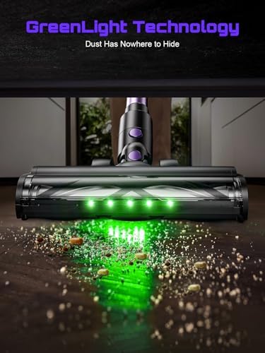 Cordless Vacuum Cleaner, 10 in 1 Stick Vacuum with Powerful Suction, Hose, Green LED Light, Anti-Tangle Brush, Lightweight Rechargeable Vacuum Cleaner for Home, Hardwood Floors,Pet Hair (Purple) - Image 5