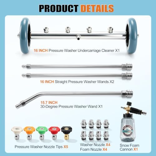 16 IN Under Carriage Pressure Washer Water Broom with Foam Cannon 4000PSI - Image 2