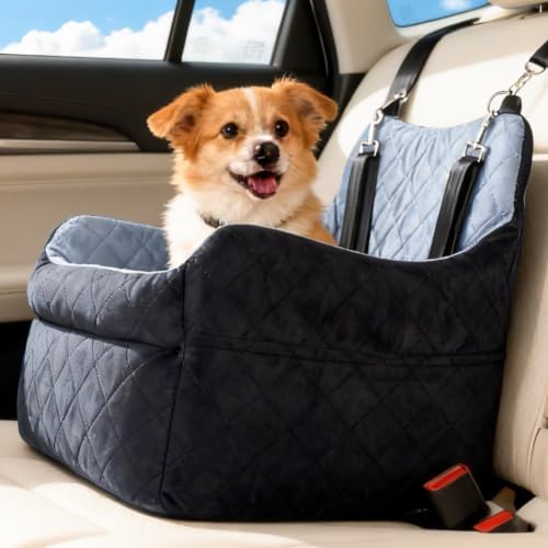 Dog Car Seat for Small Dogs, Elevated Booster Seat with Leash | Washable Pet Travel Bed with Anti-Slip Base, Cozy Padded Car Seat for Dogs Up to 30 lbs, Secure & Comfortable Road Trips by Unknown